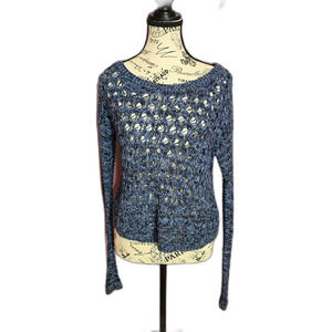 Hollister blue cotton open knit long-sleeved sweater top coastal y2k S